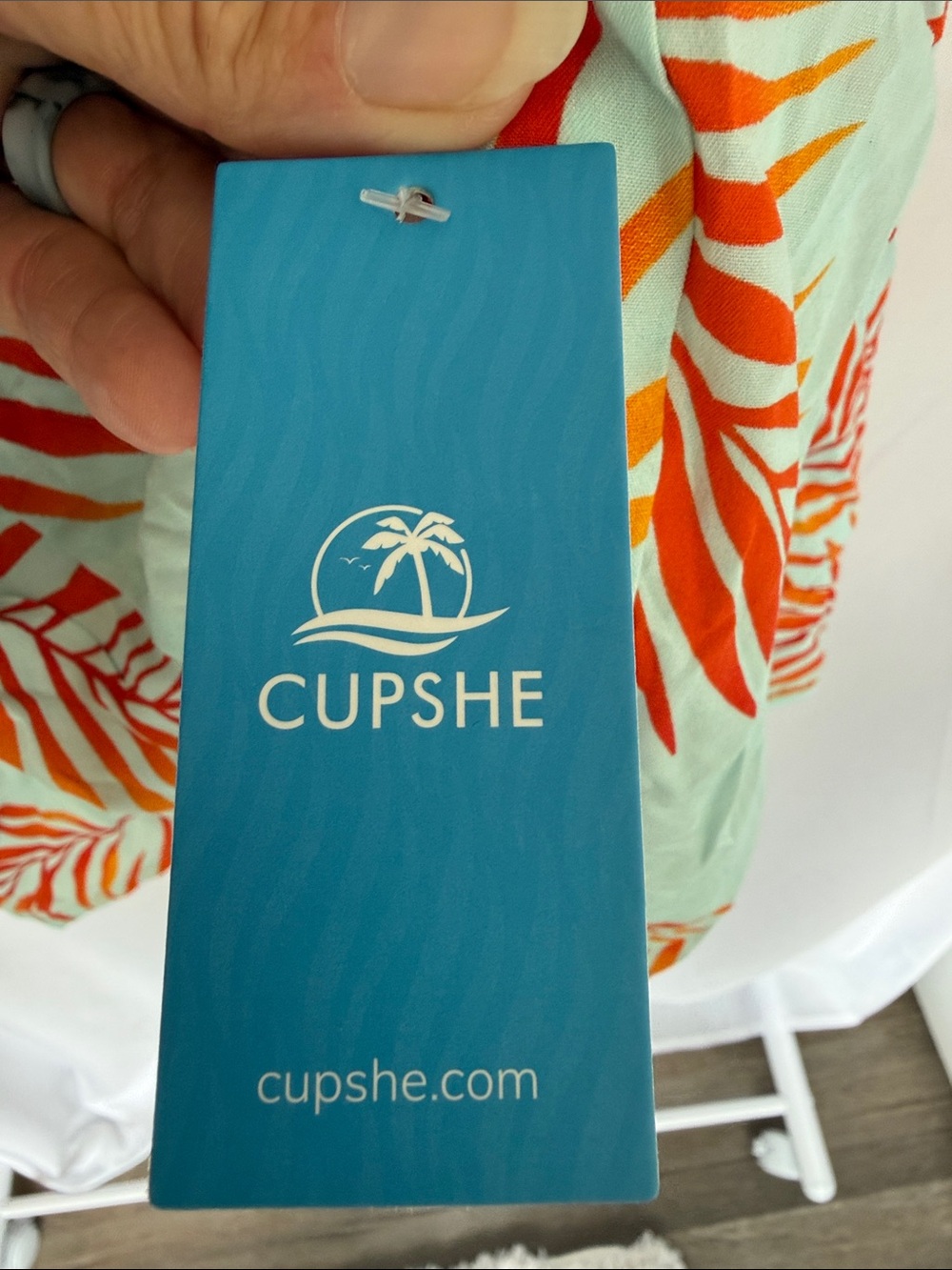 Cupshe Tropical Palm Tie-Front Swim Coverup in Aqua with Red & Yellow Leaves - Picture 3 of 4
